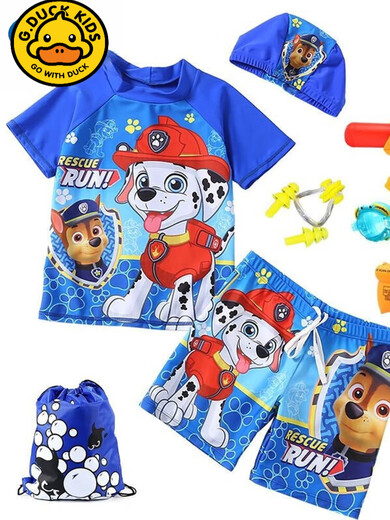 G. DUCKKIDS2-10-year-old children's swimsuit three-piece set summer quick-drying boys' split swimsuit Spider-Man Wangwang team print 2021 Wangwang team-three-piece set (swimming cap + top + 1851252XL120-14065Jin [Jin equals 0.5 kg] All size