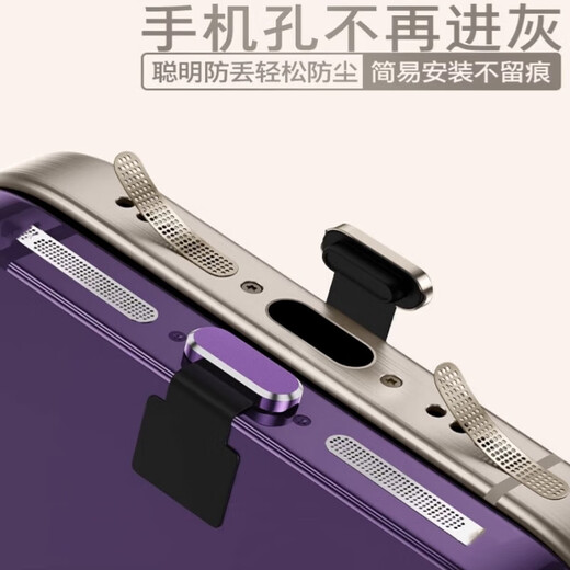 TDAEG Apple iPhone 16/15 Pro Max/14/13/12/11 mobile phone charging port dust plug machine, metal anti-lost plug, black, universal 15-16 series, 2 pieces