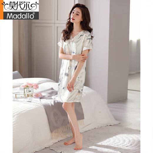 Modal Nachthemd Frauen Sommereiseis Seiden kurzärmeligte Pyjamas Kleid Dünne Mutter mit mittleren Alterszeiten High-End-Imitation Seidenkleid 9921 Milch Aprikose grau l