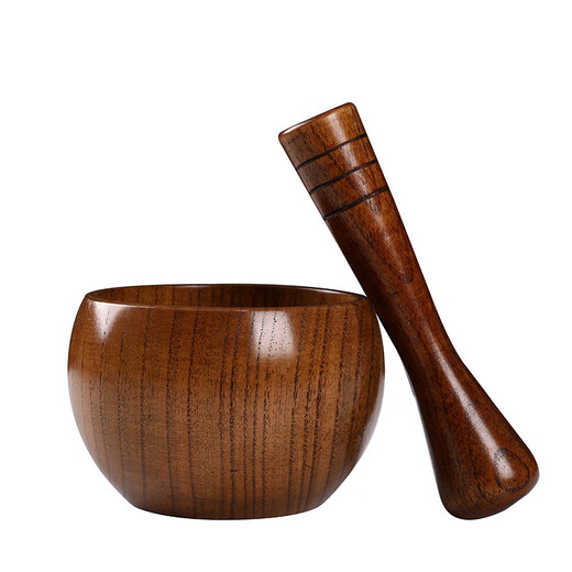 Midelei sour jujube wood garlic pounder stone mortar old-fashioned garlic mortar household grinder press garlic paste garlic pounder manual pounding jar bowl type garlic pounder + pounding stick defects