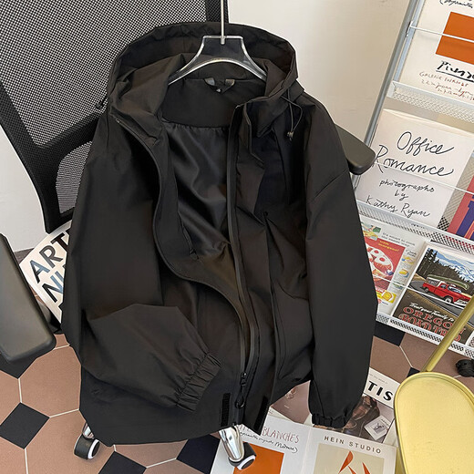 Spring and Autumn Mountain Black Jacket Men's Trendy Outdoor Youth Loose Hooded Sports Mountaineering Jacket Military Green M Recommended 110-125 Jin Jin equals 0.5 kg