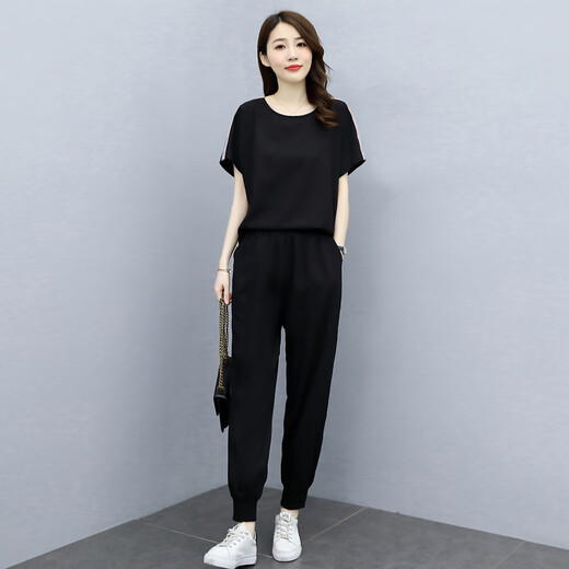 恒源祥时尚运动服套装女夏季2025年新薄款气质显瘦棉麻休闲裤两件套洋气 富贵灰 M