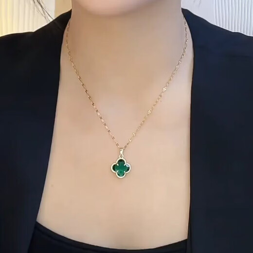 设计小众清新四叶草项链女生日礼物钛钢不掉色锁骨链项链饰品 绿色四叶草