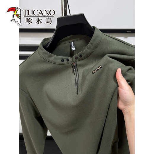 Woodpecker autumn Henry collar sweatshirt men's casual sports half-zip T-shirt long-sleeved bottoming shirt men's outer wear stand-up collar top Army Green 2XL /54