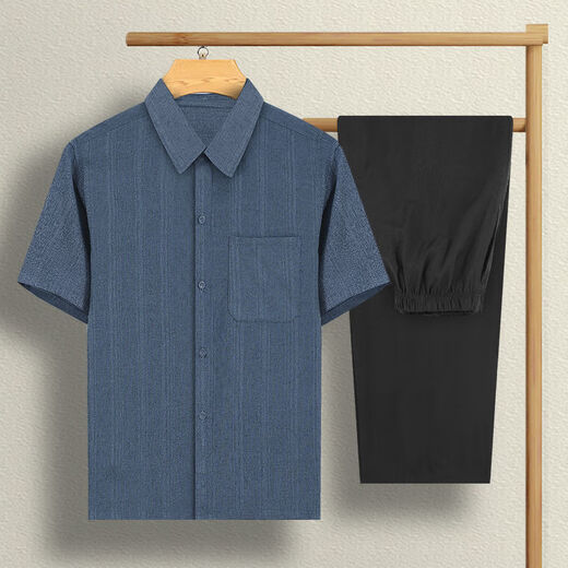 MO Xiao 1473 People elogió a papá Summer Camisa de manga corta de manga corta de mediana edad y camisa de línea de algodón y línea de algodón y línea de edad de ancianos de hombres.