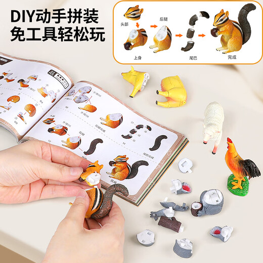 纽奇动物模型玩具diy拼插立体拼图儿童早教益智中阶认知生日礼物盒