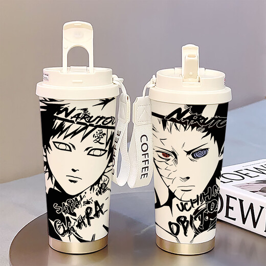 Naruto Thermos Cup para que los estudiantes vayan a la escuela para tazas de agua de gran capacidad para nuevas tazas de café con bebidas dobles, apariencia alta, blanca - taza de café - HST3523 Sasuke + con acero inoxidable 316