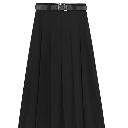 Lugeli skirt women's new pleated suit mid-length skirt high waist a-line skirt covering the crotch high-end elegant slim casual skirt black with belt XL recommended 110-125 Jin Jin equals 0.5 kg