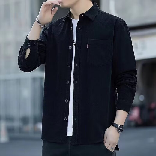 Corduroy long-sleeved shirt for men spring and autumn new workwear multi-pocket top casual shirt jacket retro style gray 2XL