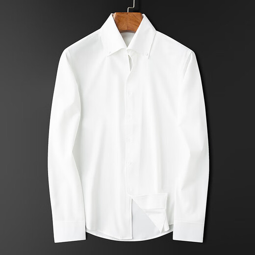 PRIDEME Workplace Commuter Autumn Thin Shirt Long Sleeve Men's Slim Non-Soled Anti-Wrinkle White Business Casual Shirt Men 6623-White M