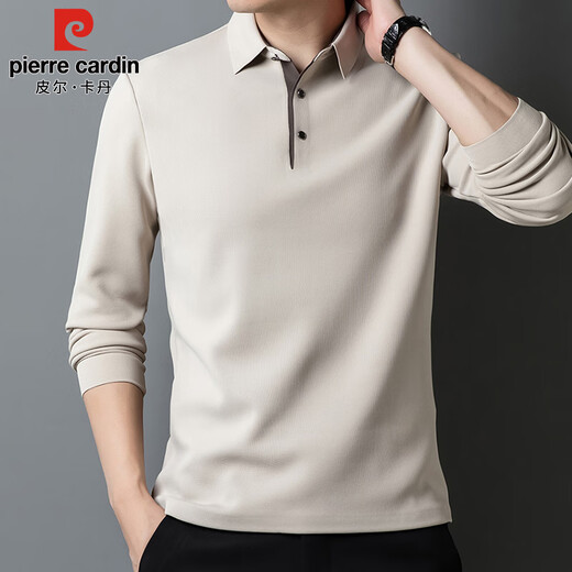Pierre Cardin long-sleeved T-shirt for young and middle-aged men business casual lapel solid color polo bottoming shirt men's Mi Xing XL