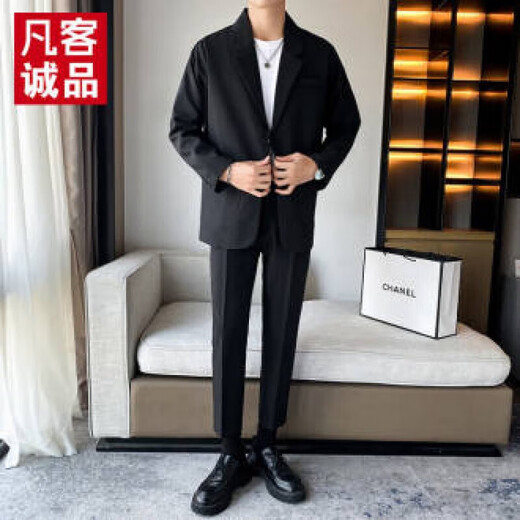 Vancl Eslite (VANCL) Lei Jun's same style casual suit suit men's loose and handsome single jacket Korean version trendy black (suit + trousers) XL