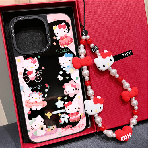 Casetify Совместный брендинг для iPhone Apple 16promax Мобильный телефон 13/15/16 вокруг Katie Cat 16pro Makeup Mircor 15pro Women 12 Trend 14 All-Inclusive 16plus Simple Case [CS#14957 Pink Wave Edge множественные KT] подлинное серебро
