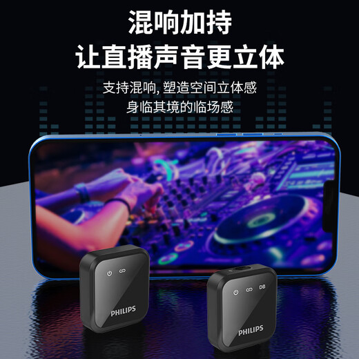 Philips Wireless Microphone Wireless Lavalier Microphone One to Two Anchor Live Broadcast Equipment Little Bee Mobile SLR Camera Recording Vlog Video Interview Radio Microphone One to Two Double Version Universal for Apple/Android Phones, Cameras, and Computers