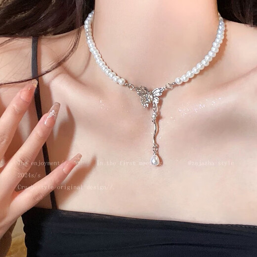 Fu Zi bow zircon light luxury tassel necklace women's necklace light luxury niche collarbone chain autumn and winter stacking accessories X1396 silver
