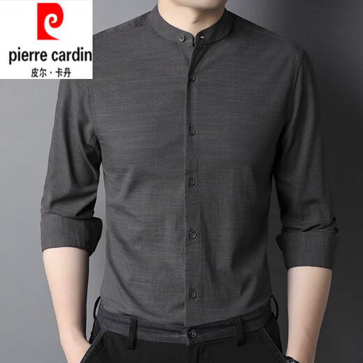 Pierre Cardin Pequeño collar de collar Camisa de algodón de algodón para hombres y otoño camisa de manga larga camisa de cuello chino delgado 9930 blanco s 165