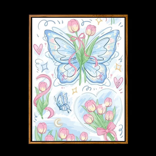 溥畔蝴蝶数字油画2024新款画画填色手绘感油彩装饰画 gx3895 30*40cm加厚内框