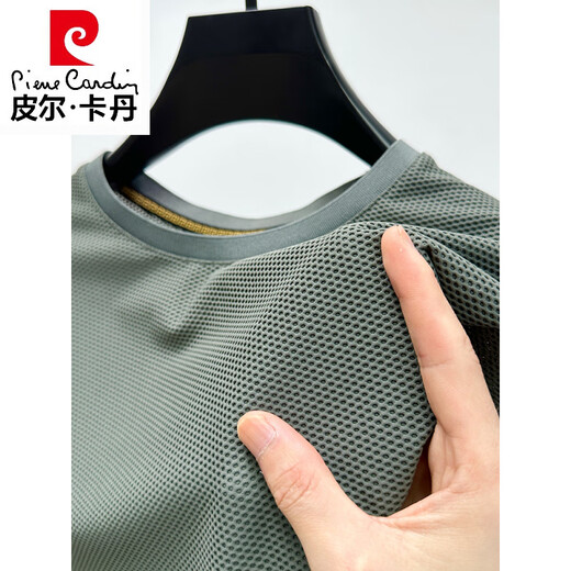 皮尔卡丹（pierre cardin）冰丝网眼t恤男士短袖圆领夏季冰感透气吸汗速干运动修身体恤上衣 D6188咖色 M
