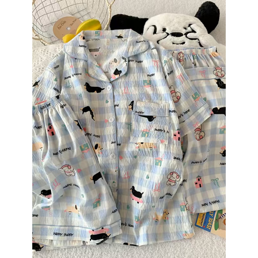 Catman Miiow2025 Nouveau modèle Pajamas pour femmes de cette année en été, les manches courtes minces de coton yunduo cotton peuvent être portées sur le jeu à trois pièces extérieur 9922 # Yunduo Cotton trois pièces M [3 fois plus soft que le tissu ordinaire]
