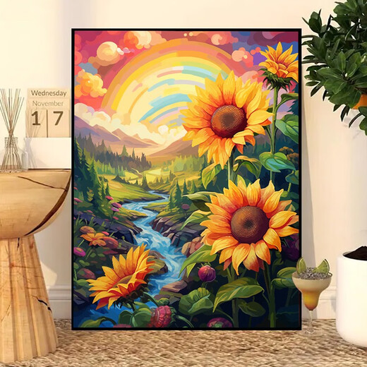 Pintura para colorear de bricolaje de alta gama de girasoles 2023 Nueva pintura al óleo pintura decorativa pintada a mano HY12083 30*40 cm Marco interno de madera maciza de espesor