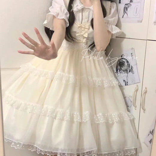 Falda de malla adecuada para chicas gordas en duomin camisa de cuello de muñeca de alumno de verano + lindo arco blanco malla colgando camisa de manga corta + falda blanca (9215) m