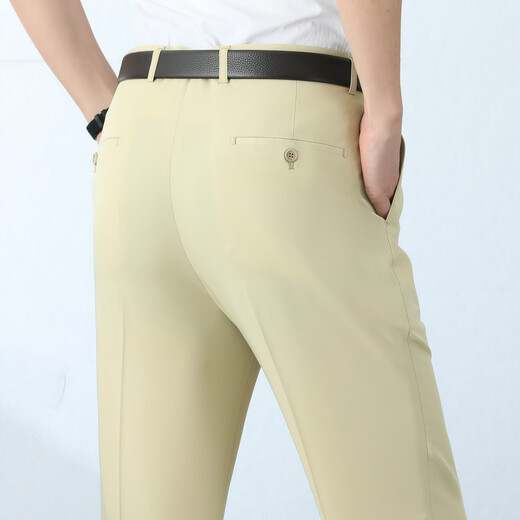 百斯盾冰丝西裤男夏季薄款中年宽松直筒男士西装裤垂感男裤子 浅卡其6630 29 腰围2尺2