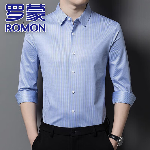 Romon (Romon) Frühlings- und Herbst-High-End-Maulbeer-Seiden-Shirt-Hemd-Langarm-Langarm-Geschäfte im mittleren Alter im mittleren Alter ohne annähernd gestreifte Streifenhemd (Plus) (9928) M 165 (vorgeschlagen, Jin bei 90-120 zu tragen [Jin gleich 0,5 kg]))