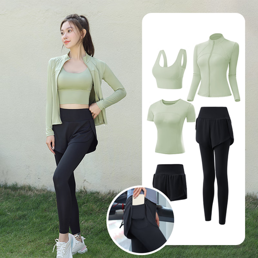 Fluniyu Sports Suit Women's Running Breathable Quick-Drying Yoga Suit Women's Five-piece Fitness Suit Pilates Training Suit Purple Five-piece Suit Stand Collar L Recommended Weight 100-112 Jin Jin equals 0.5 kg