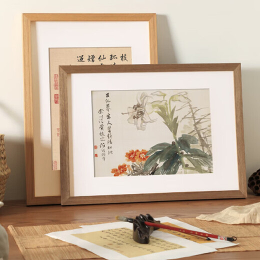 HAOFANJIE picture frame mounted empty frame photo frame 4k 16-inch calligraphy frame wall mounted picture frame self-installed solid wood 8K simple calligraphy and painting blank 4K wood color (38*53cm in the frame) 1