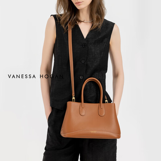 VANESSA HOGAN【高端线新品】VH女包颂意花园包中号头层牛皮轻奢小众手提斜挎包 坚果棕 (附赠精美礼盒)