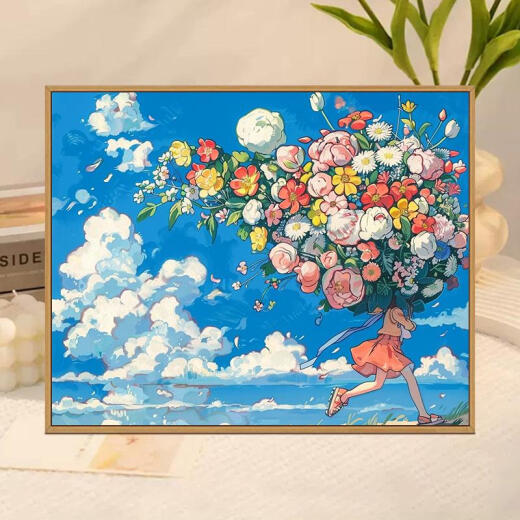 三栖虎宫崎骏系花卉数字油画diy手绘画画填色丙烯油彩涂色填充油画 X9734 4050掌柜油画套餐+L型外框四色