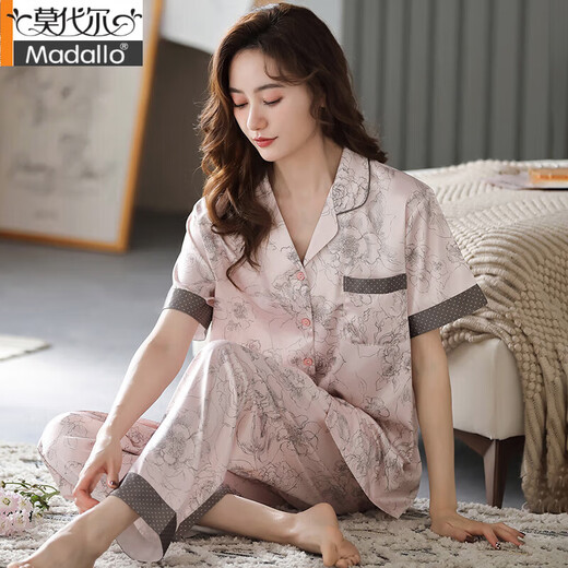 Modal Pyjamas für Frauen in Sommereiseis Seiden kurzärmelige Hosen 2025 Neuer Sommer emuliert Seiden Sommer mittleren Alters Heimkleidung 6626 m (empfohlen, Gewicht 80-100 Jin zu tragen [Jin ist gleich 0,5 kg])