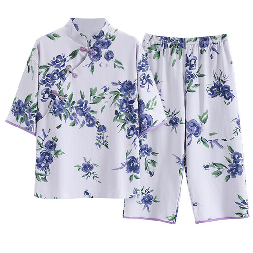 
Yalu national style pajamas women's summer thin national trend ancient style home clothing suit casual short-sleeved cropped pants women 9901# XL