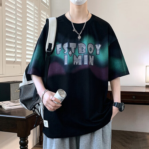酷章（KUZHANG）青少年短袖t恤男孩12-15岁初高中学生宽松半袖13大童夏装体恤上衣 lf5012-杏色 M 75至105斤