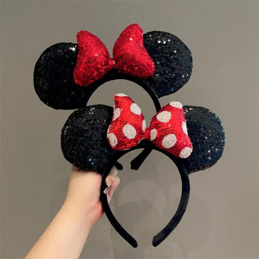 ENRMIIV Cartoon Children's Sequined Minnie Headband Runaway Princess Headband Disney Photo Hair Accessory Hair Washing Hair Clip Full Sequined Polka Dot Red Bow - Filled with Cotton