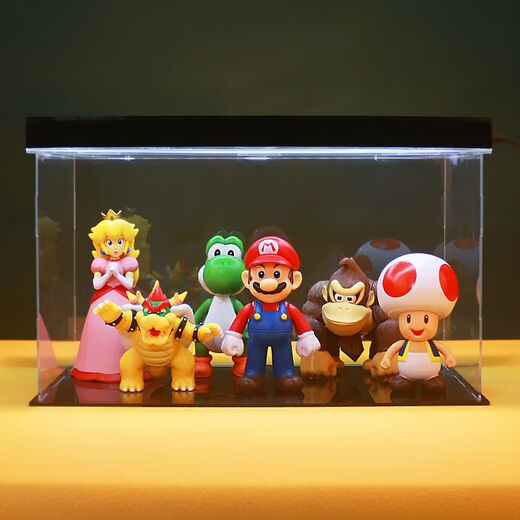 矢向SuperMario超级玛丽手办 PVC实心马里奥路易耀西龙蘑菇玩具模型 3cm48款马里奥 手办+展示盒+灯