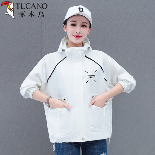 
Woodpecker Spring and Autumn Hooded Short Jacket Women 2025 New Girls Casual Top Korean Fashion Shock Clothes Jacket Women White M Recommended 90-105Jin [Jin equals 0.5 kg]