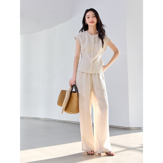 Traje de lino a la antigua de alta gama Vanchiman para mujeres nuevas y pantalones sin mangas de verano