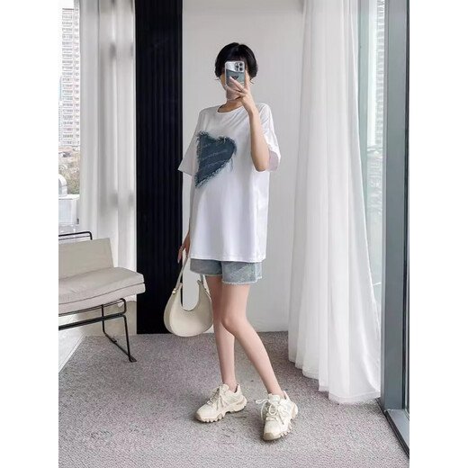 
Baintan straight hair pregnancy summer suit women's two-piece set top shorts maternity suit summer large size pregnancy shorts 13556-milk tea color L