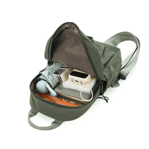Women's backpack lightweight nylon small schoolbag simple and versatile backpack crossbody bag khaki