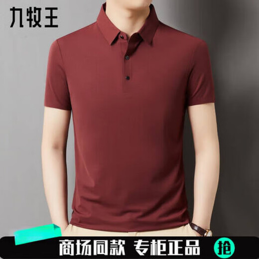 九牧王男装桑蚕丝短袖t恤夏季薄款商务休闲翻领Polo衫上衣S165/84A体重9 699#绿砖红 S 165/84A体重95-105斤