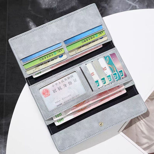 HUAJI men's long wallet multi-card function thin wallet young men's card bag integrated boy wallet gray long gray