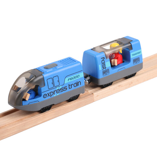 Linda locomotora magnética de tren retro casero compatible con hape mitu brio track de madera bloques de construcción de juguetes de camiones azul