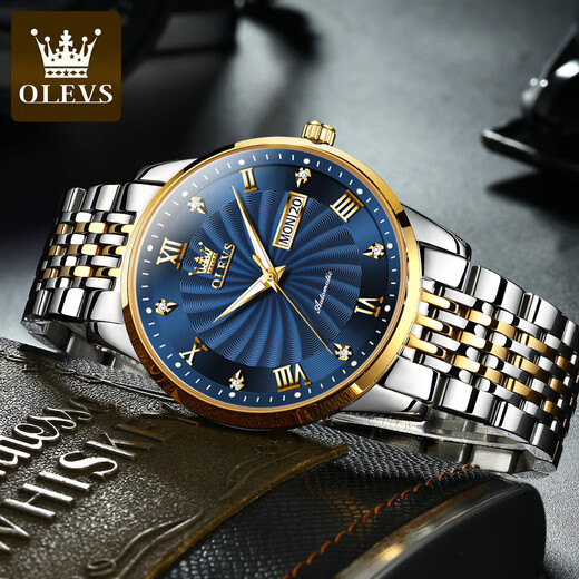 Schweizer authentisch zertifizierter Code Vollautomatischer mechanischer Herren Uhr Waterdes leuchtend trendy und vielseitige Herrenbeobachtung Steel Belt-6630 Herren Uhren-Gold-Grey-Oberfläche
