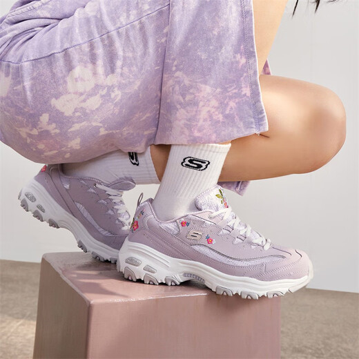 Skechers small white shoes, thick-soled dad shoes, exquisite embroidered flowers, breathable and fashionable female panda official flagship genuine product, lavender color 11977-LAV 35.5