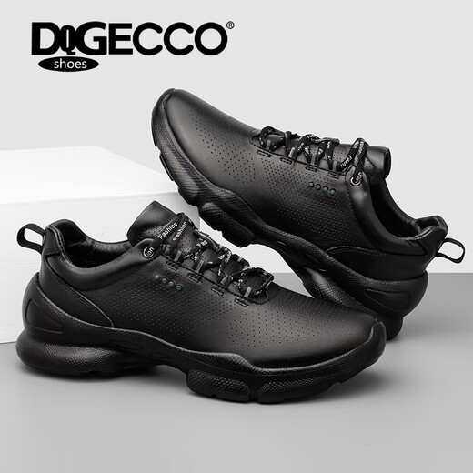 Aibotron DQG ECCO men's shoes spring and autumn breathable casual sports shoes 15th anniversary thick-soled cushioning lightweight soft-soled business leather shoes 1977 black 40