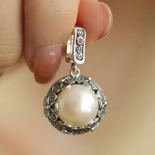 KUXA925 silver retro new Chinese style filigree pearl flower pendant necklace pendant niche design high-end versatile pendant + crown necklace