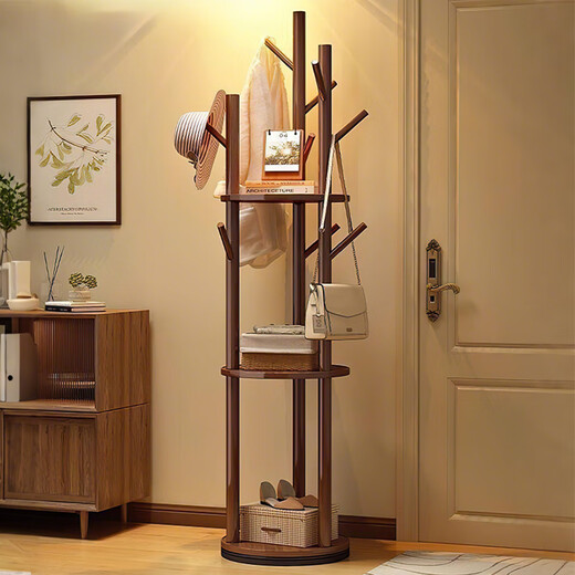 Quanpinwu solid wood rotating clothes rack floor-standing vertical coat rack clothes rack bedroom special clothes drying advanced storage walnut 2