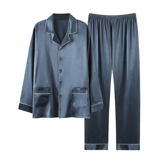 Er Jiagong Pyjamas Herren Spring- und Herbsteisen-Eis Silk Langarmhose 2024 Neue Sommer Herren-dünne Klimaanlage Home Clothing 1098# L [Vorgeschlagen 100-135jin [Jin gleich 0,5 kg] b