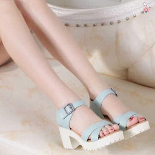 Chaussures féminines de petite taille 323334 Sandales - 46 Taille de boucle en une ligne Talon épais de grande taille